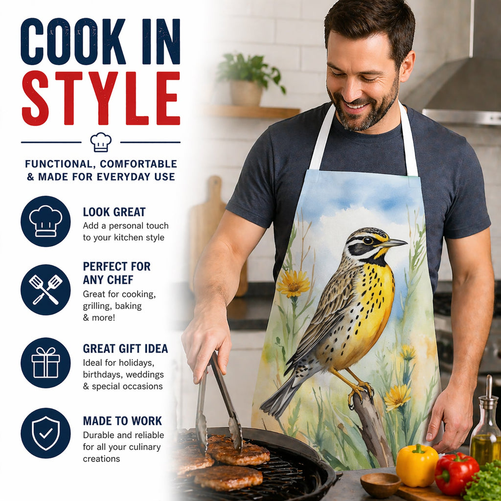 North Dakota Western Meadowlark Apron Cooking Kitchen Server Baking Crafts Gardening for Adult Women Men, Unisex, Large, Multicolor
