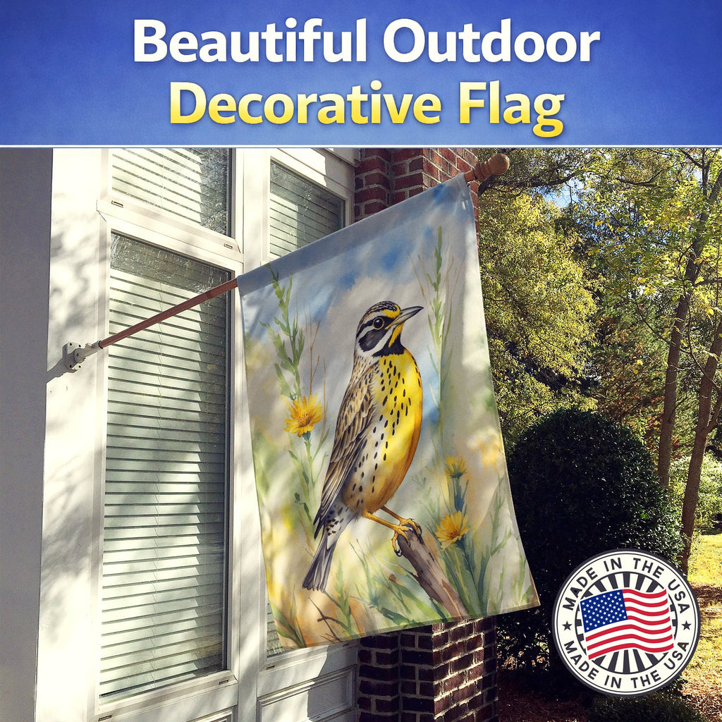 North Dakota Western Meadowlark House Flag 28x40 Porch Sleeve Pole Decorative Outside Yard Banner Artwork Wall Hanging, Polyester