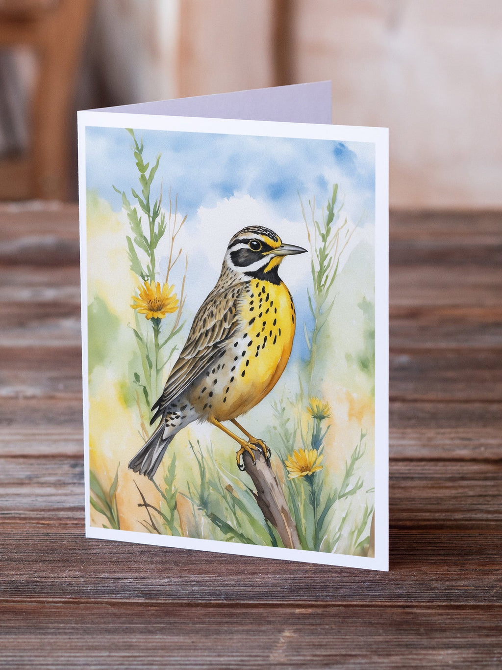 North Dakota Western Meadowlark Greeting Cards Pack of 8 Blank Cards with Envelopes Whimsical A7 Size 5x7