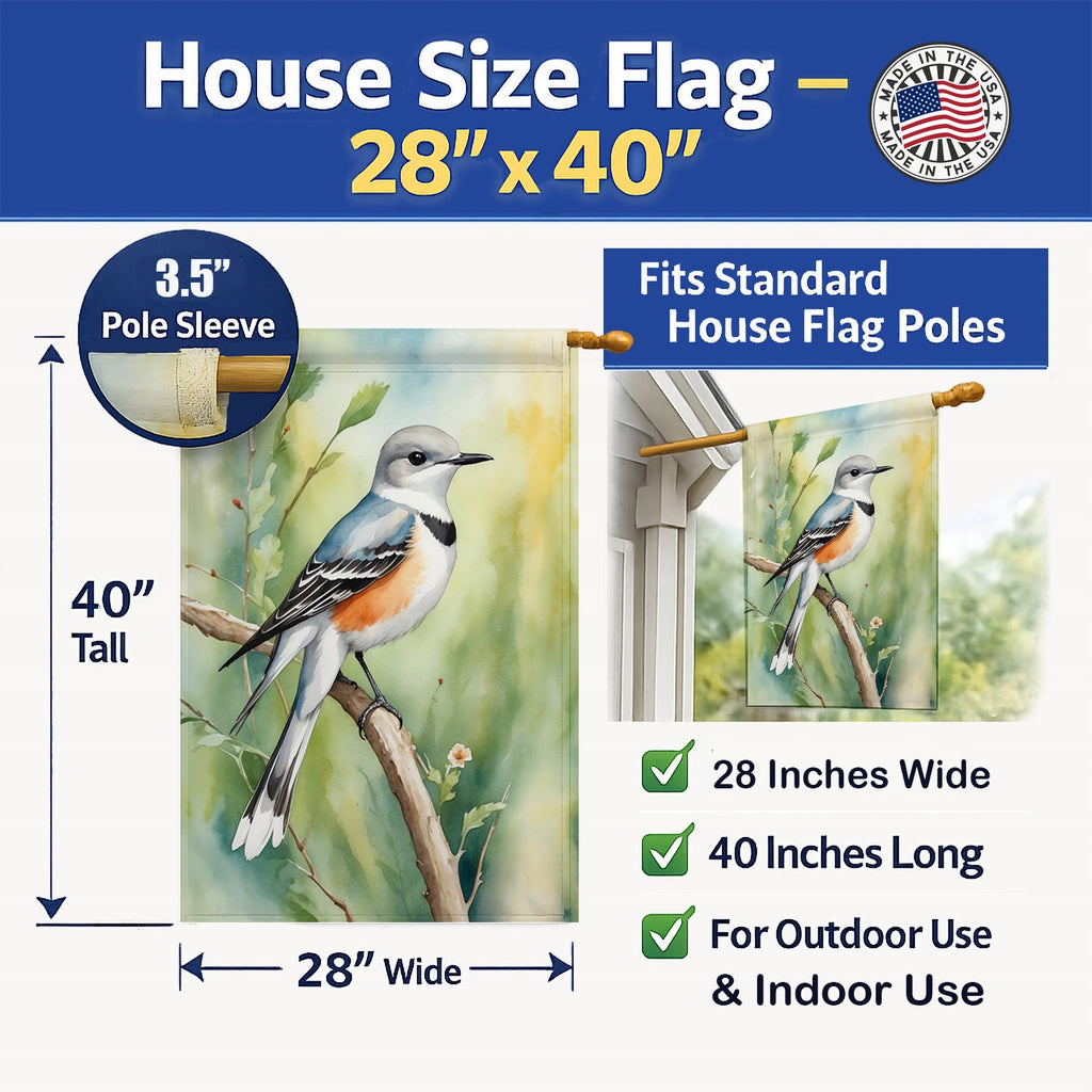Oklahoma Scissortailed Flycatcher House Flag 28x40 Porch Sleeve Pole Decorative Outside Yard Banner Artwork Wall Hanging, Polyester