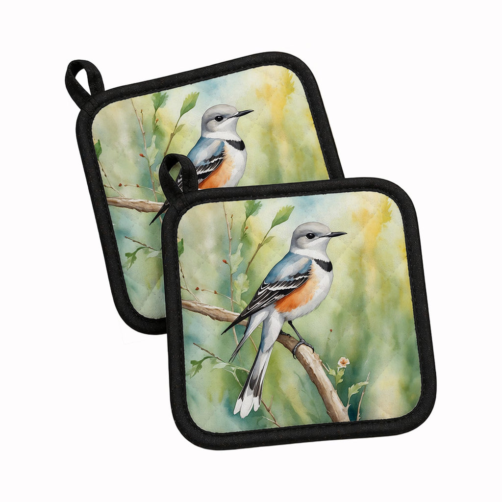 Oklahoma Scissortailed Flycatcher Pot Holder Set of 2 Heat Resistant Quilted Hot Pads 7.5 x 7.5 Inch, Insulated Kitchen Trivets for Cooking & Baking