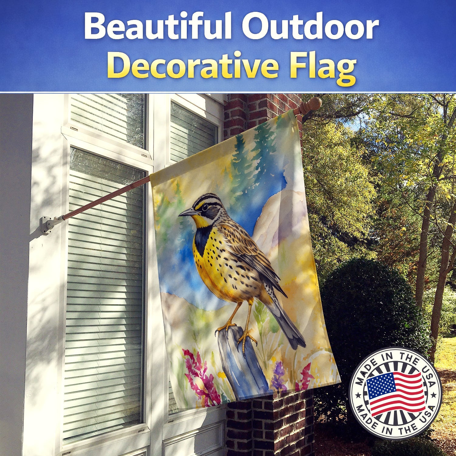 Oregon Western Meadowlark House Flag 28x40 Porch Sleeve Pole Decorative Outside Yard Banner Artwork Wall Hanging, Polyester