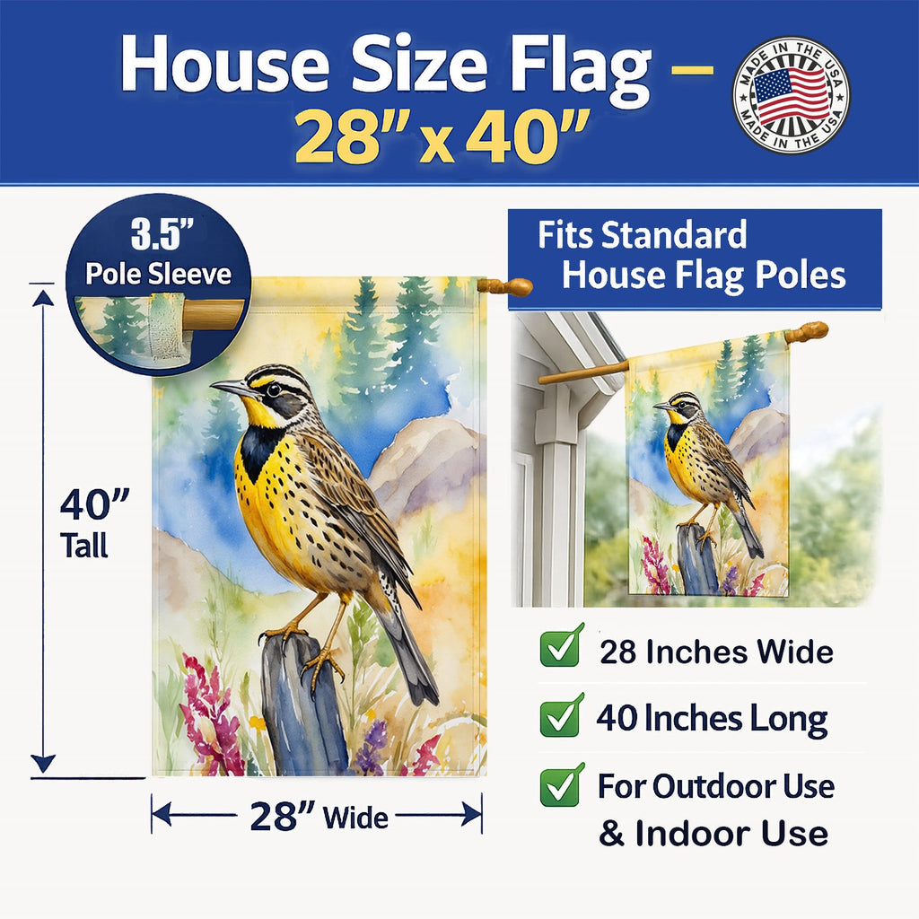Oregon Western Meadowlark House Flag 28x40 Porch Sleeve Pole Decorative Outside Yard Banner Artwork Wall Hanging, Polyester