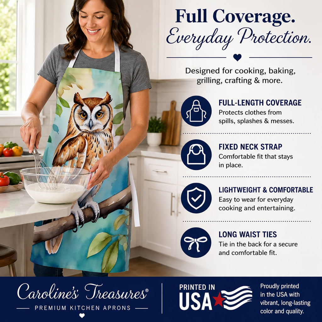 Oriental Bay Owl Apron Cooking Kitchen Server Baking Crafts Gardening for Adult Women Men, Unisex, Large, Multicolor