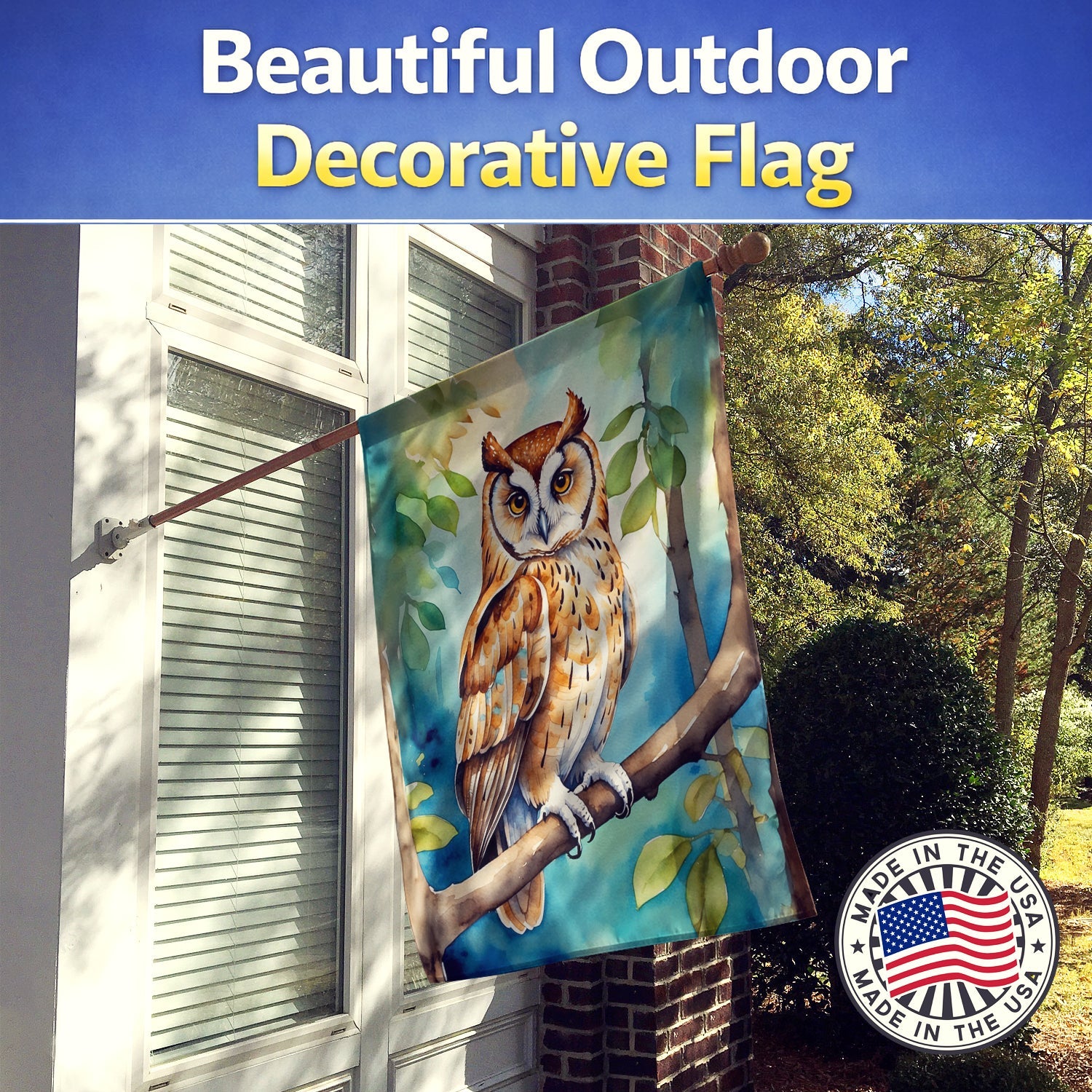 Oriental Bay Owl House Flag 28x40 Porch Sleeve Pole Decorative Outside Yard Banner Artwork Wall Hanging, Polyester