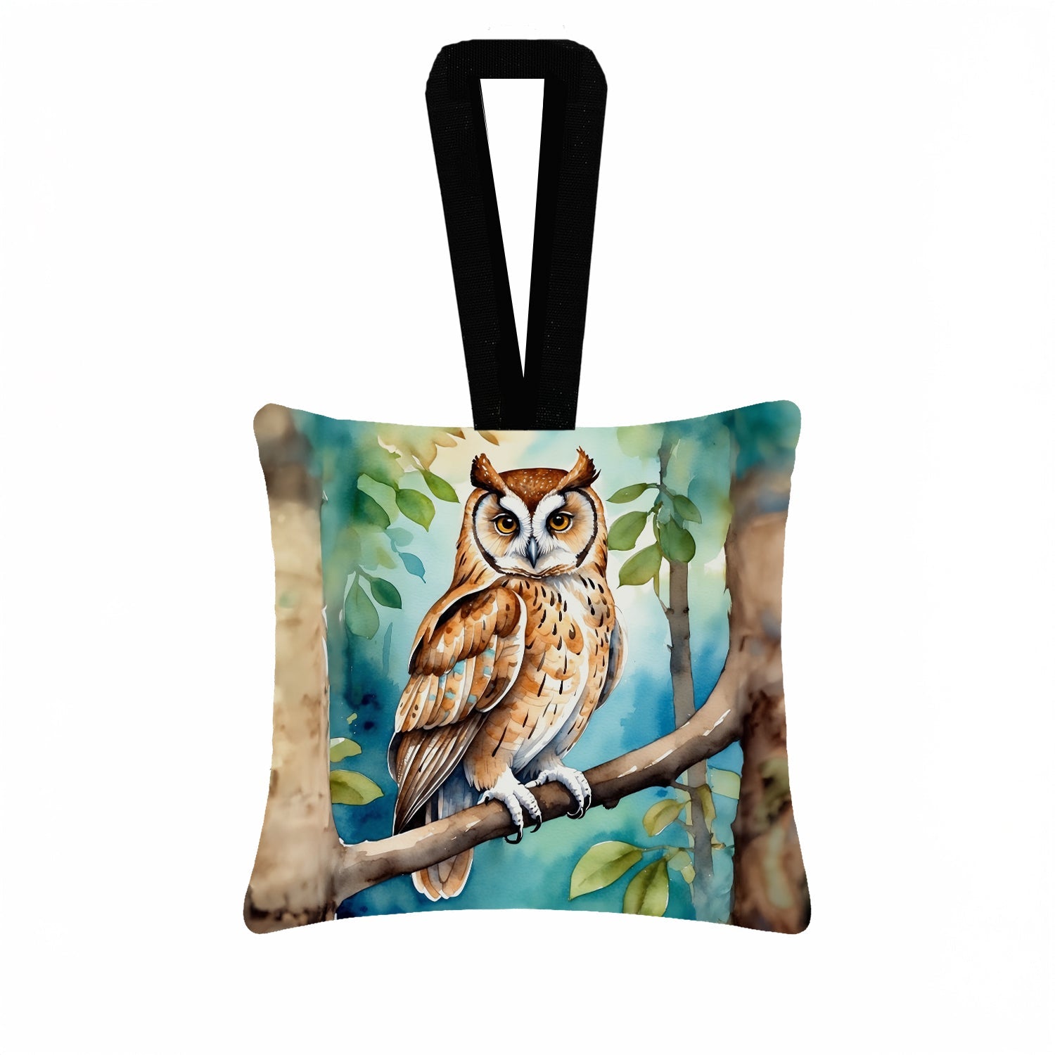 Oriental Bay Owl Hanging Square Fabric Ornament 3.5 × 3.5 Decorative Door-Knob & Tree Hanger, Soft Fabric