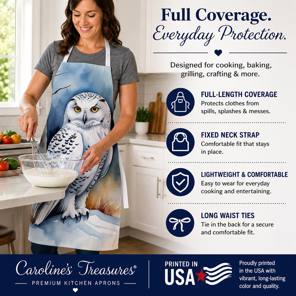Snowy Owl Apron Cooking Kitchen Server Baking Crafts Gardening for Adult Women Men, Unisex, Large, Multicolor
