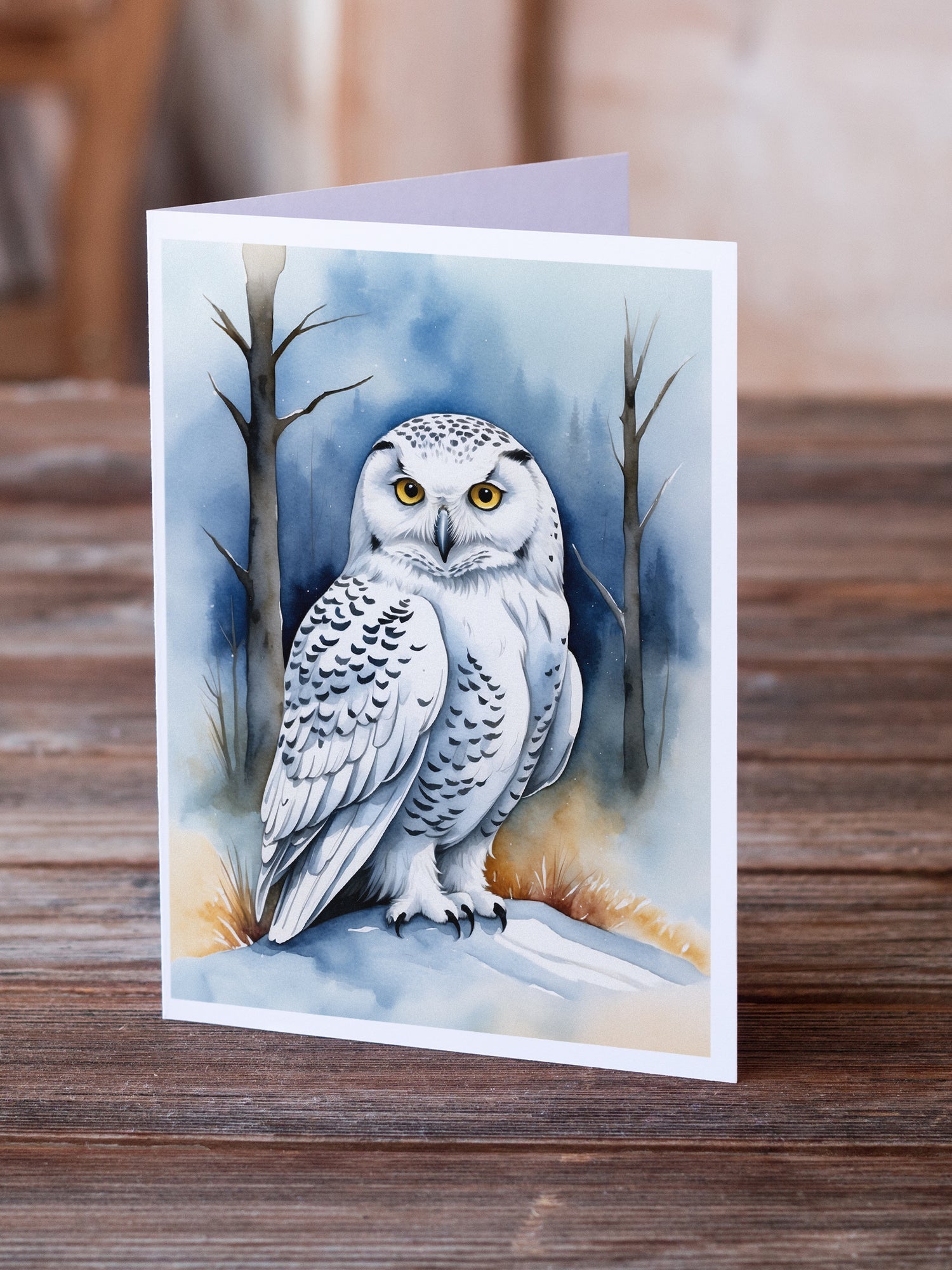 Snowy Owl Greeting Cards Pack of 8 Blank Cards with Envelopes Whimsical A7 Size 5x7