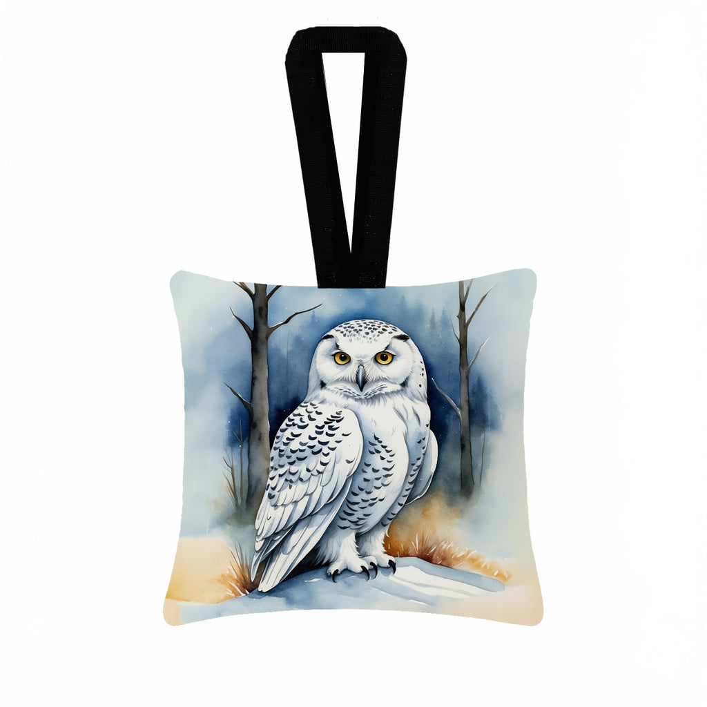 Snowy Owl Hanging Square Fabric Ornament 3.5 × 3.5 Decorative Door-Knob & Tree Hanger, Soft Fabric