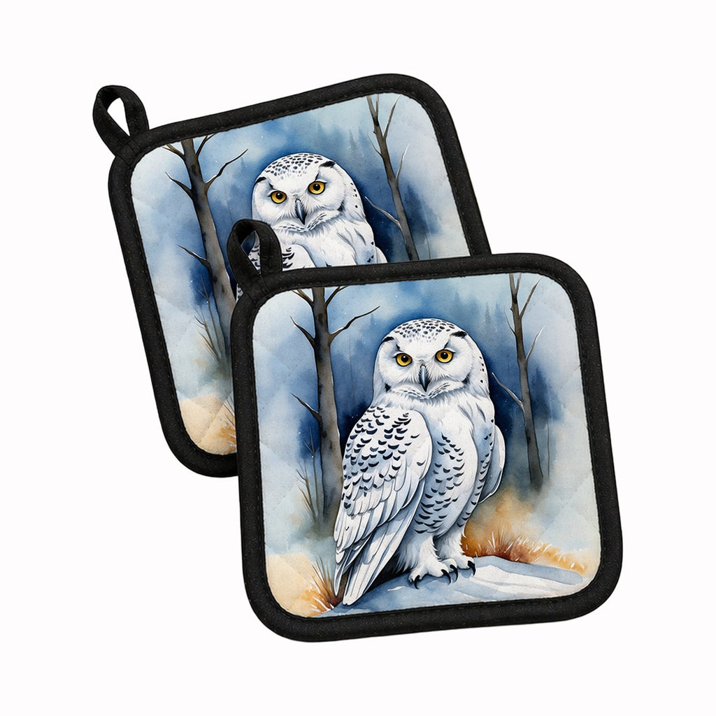 Snowy Owl Pot Holder Set of 2 Heat Resistant Quilted Hot Pads 7.5 x 7.5 Inch, Insulated Kitchen Trivets for Cooking & Baking
