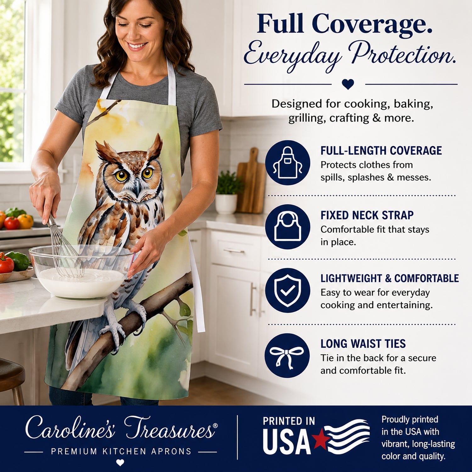 Eastern Screech Owl Apron Cooking Kitchen Server Baking Crafts Gardening for Adult Women Men, Unisex, Large, Multicolor