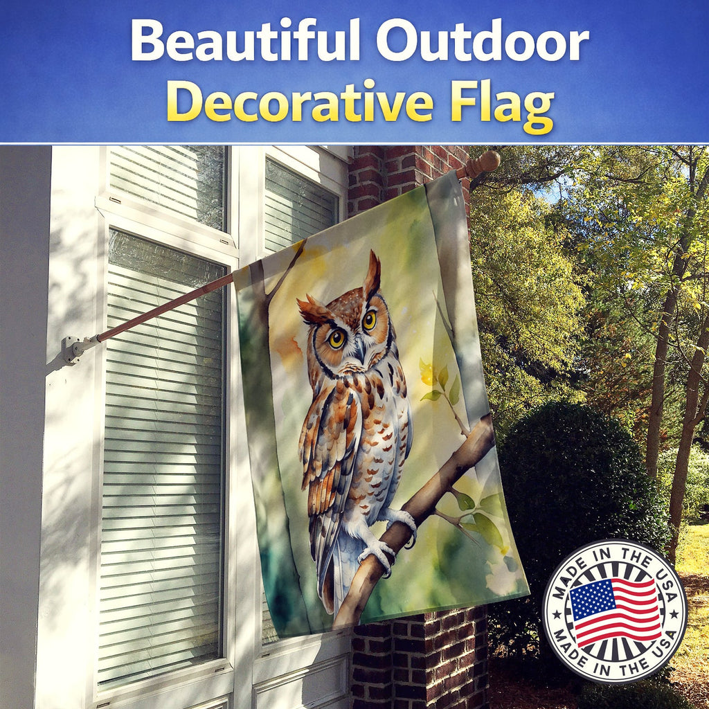 Eastern Screech Owl House Flag 28x40 Porch Sleeve Pole Decorative Outside Yard Banner Artwork Wall Hanging, Polyester