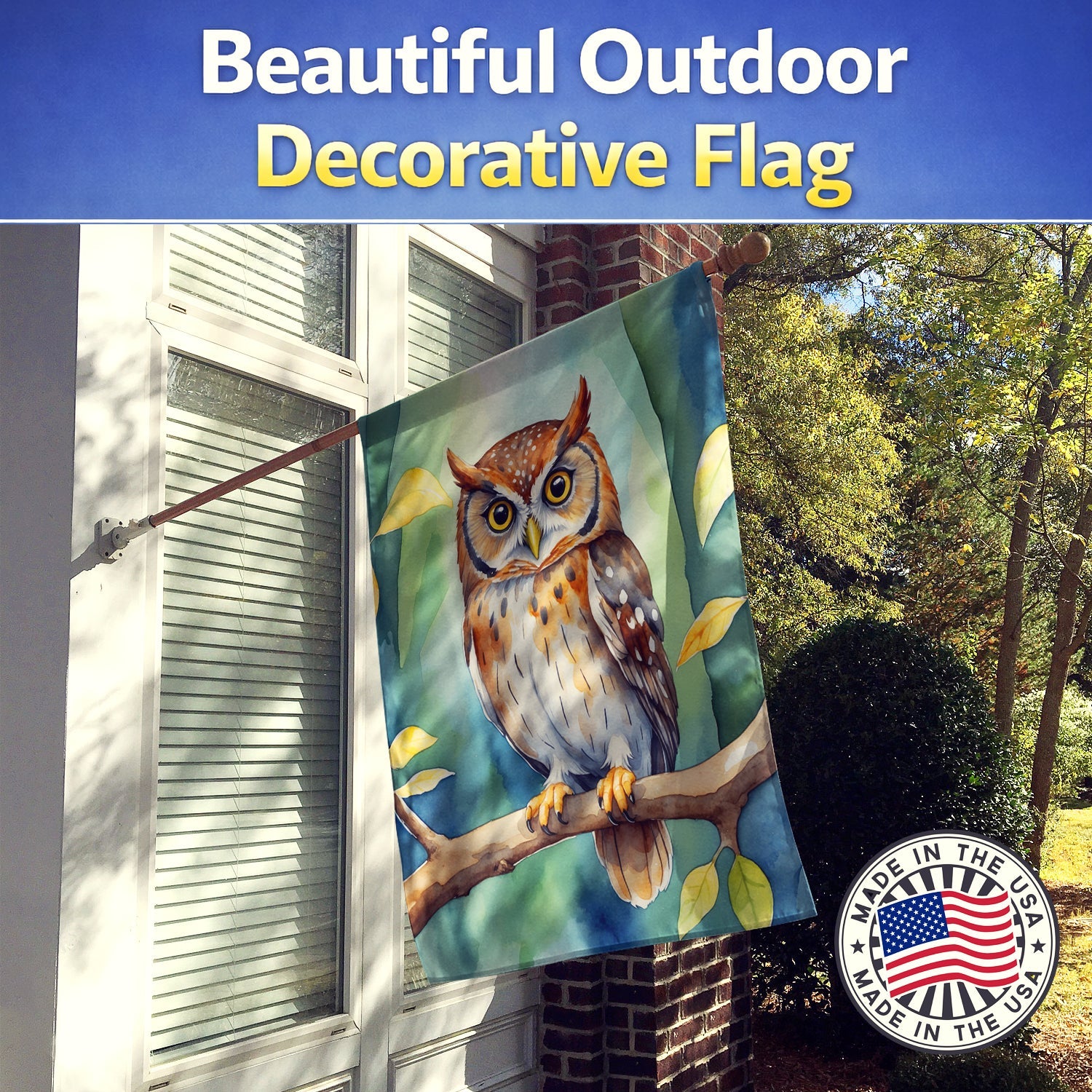 Elf Owl House Flag 28x40 Porch Sleeve Pole Decorative Outside Yard Banner Artwork Wall Hanging, Polyester