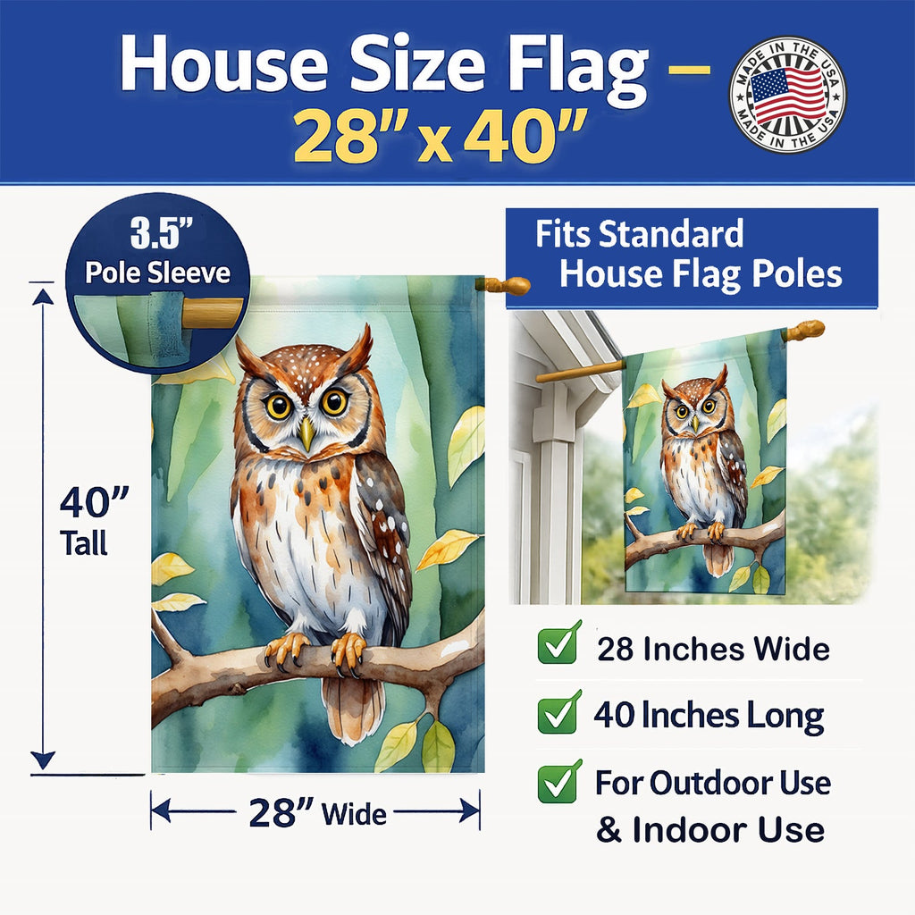 Elf Owl House Flag 28x40 Porch Sleeve Pole Decorative Outside Yard Banner Artwork Wall Hanging, Polyester