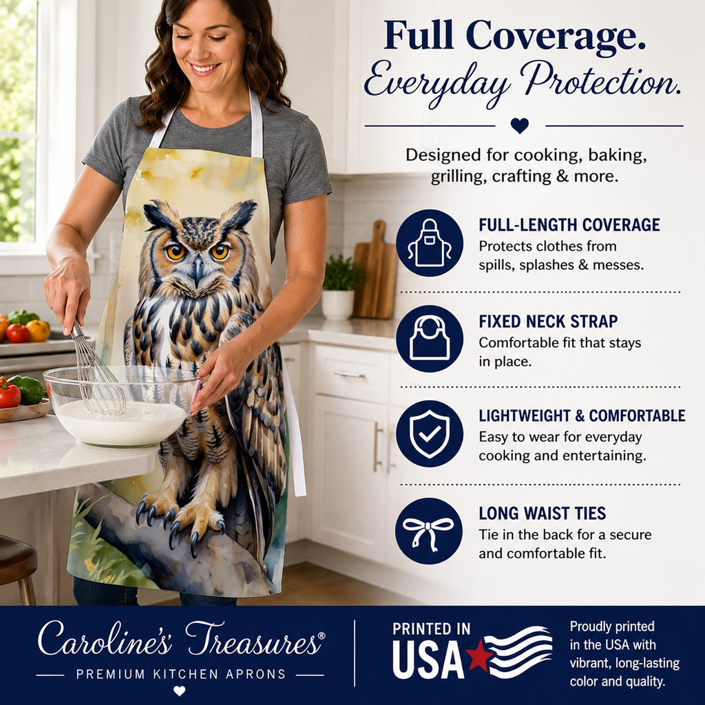 Eurasian Eagle Owl Apron Cooking Kitchen Server Baking Crafts Gardening for Adult Women Men, Unisex, Large, Multicolor