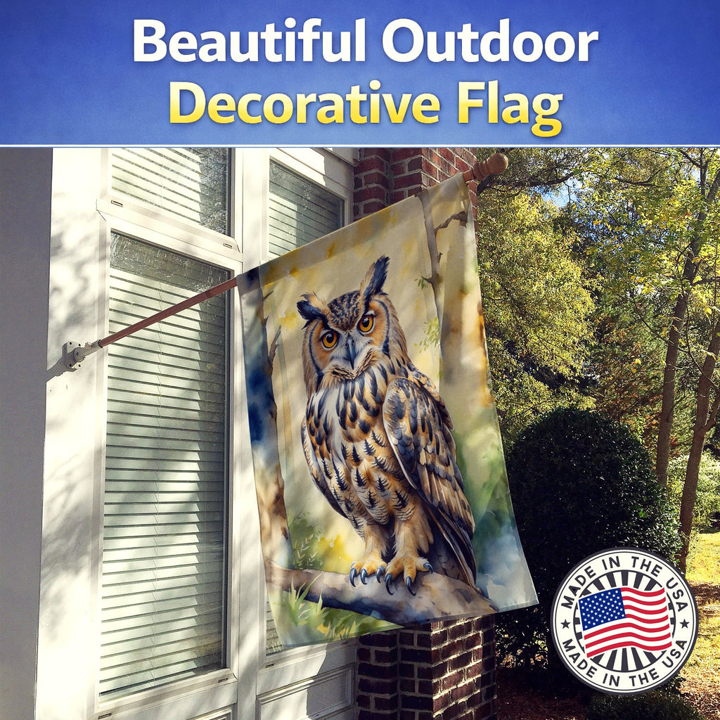 Eurasian Eagle Owl House Flag 28x40 Porch Sleeve Pole Decorative Outside Yard Banner Artwork Wall Hanging, Polyester