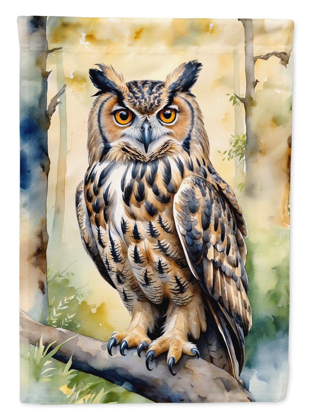 Eurasian Eagle Owl House Flag 28x40 Porch Sleeve Pole Decorative Outside Yard Banner Artwork Wall Hanging, Polyester