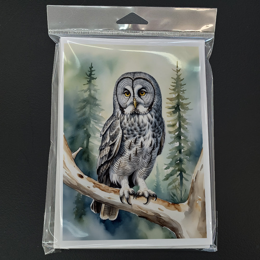 Great Gray Owl Greeting Cards Pack of 8 Blank Cards with Envelopes Whimsical A7 Size 5x7
