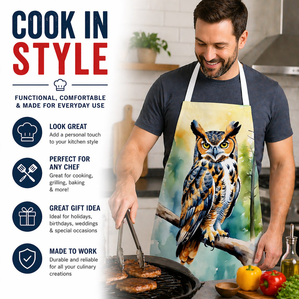 Great Horned Owl Apron Cooking Kitchen Server Baking Crafts Gardening for Adult Women Men, Unisex, Large, Multicolor