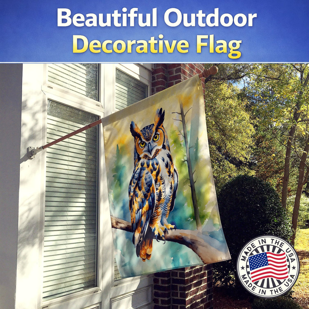 Great Horned Owl House Flag 28x40 Porch Sleeve Pole Decorative Outside Yard Banner Artwork Wall Hanging, Polyester