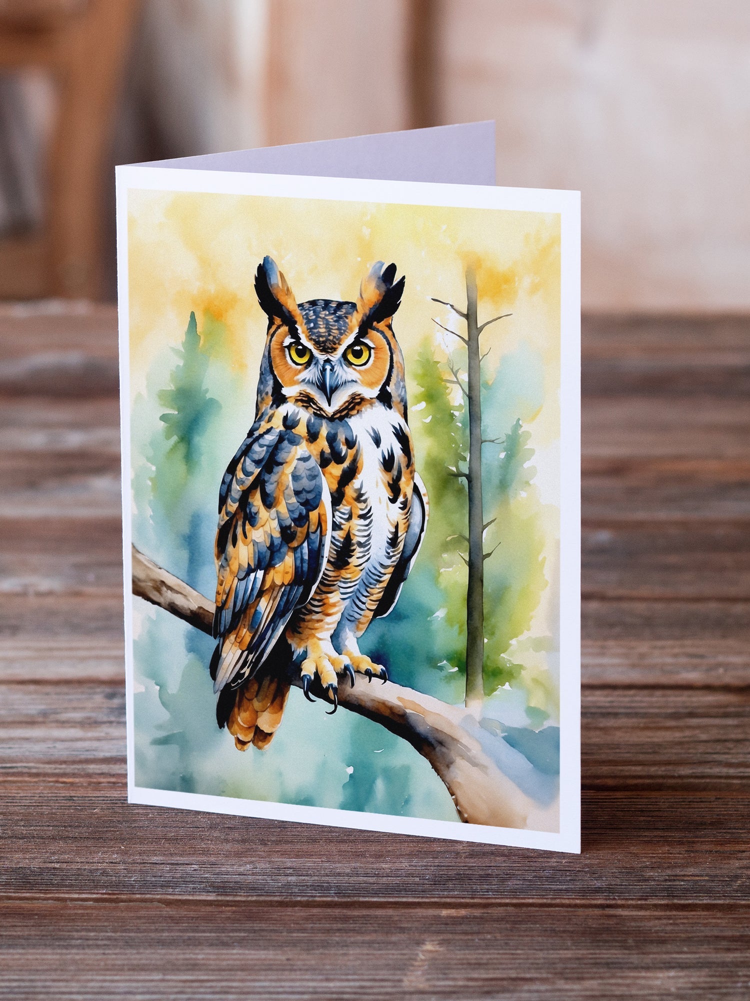 Great Horned Owl Greeting Cards Pack of 8 Blank Cards with Envelopes Whimsical A7 Size 5x7