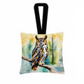 Great Horned Owl Hanging Square Fabric Ornament 3.5 × 3.5 Decorative Door-Knob & Tree Hanger, Soft Fabric