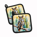 Great Horned Owl Pot Holder Set of 2 Heat Resistant Quilted Hot Pads 7.5 x 7.5 Inch, Insulated Kitchen Trivets for Cooking & Baking