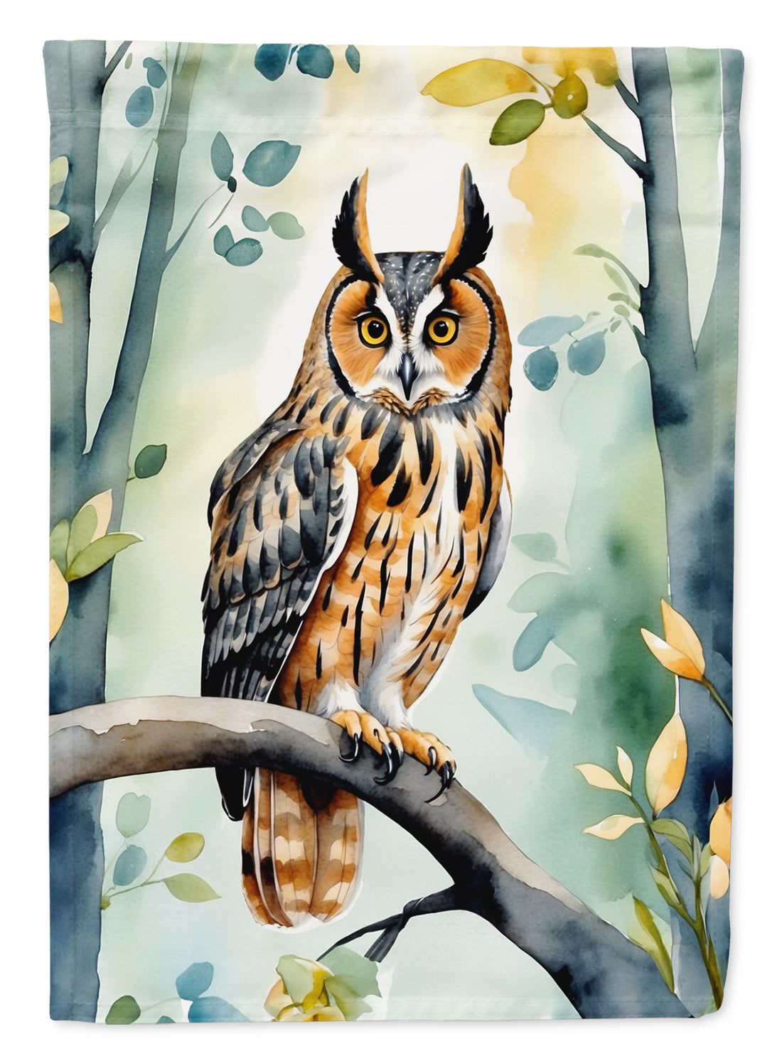 LongEared Owl House Flag 28x40 Porch Sleeve Pole Decorative Outside Yard Banner Artwork Wall Hanging, Polyester