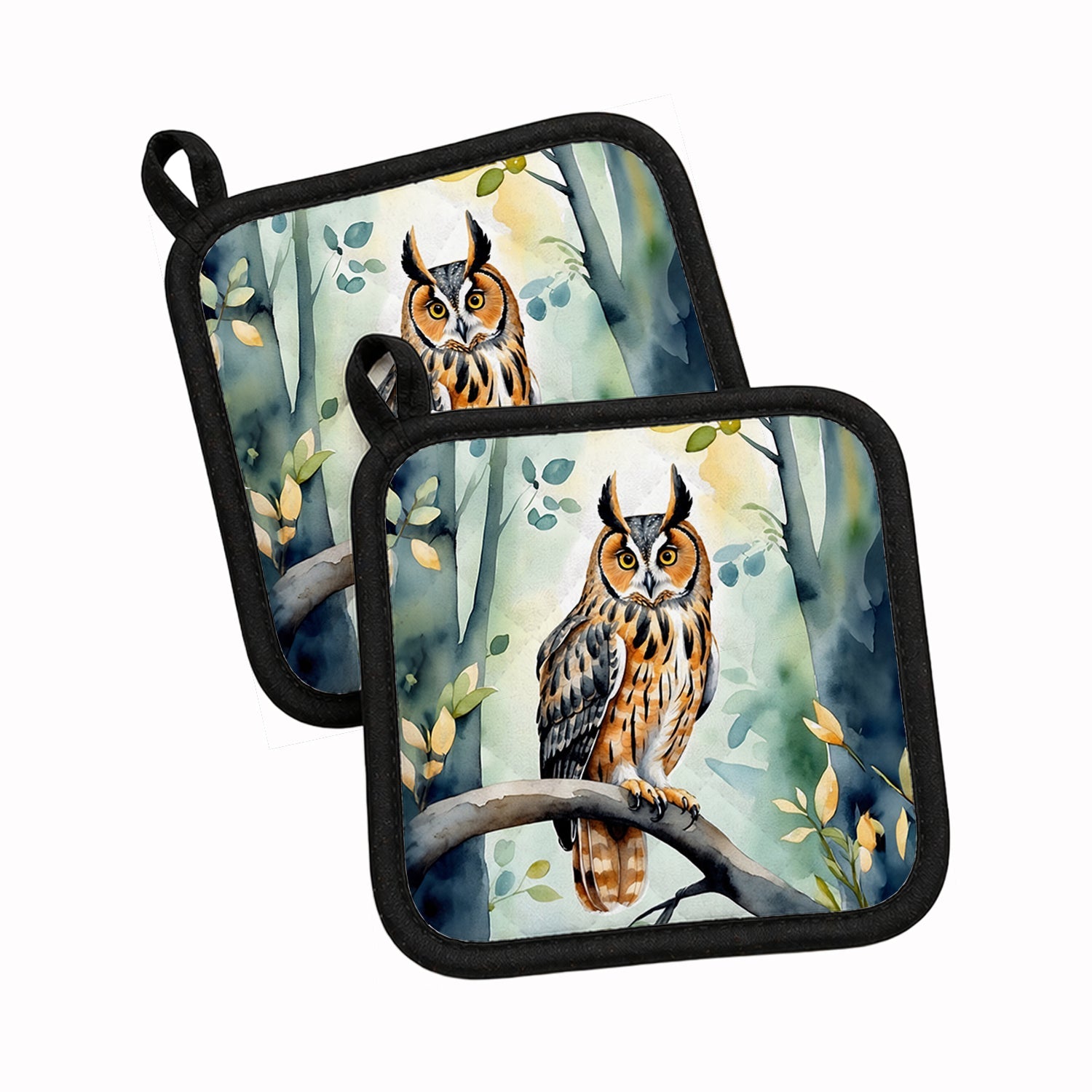 LongEared Owl Pot Holder Set of 2 Heat Resistant Quilted Hot Pads 7.5 x 7.5 Inch, Insulated Kitchen Trivets for Cooking & Baking