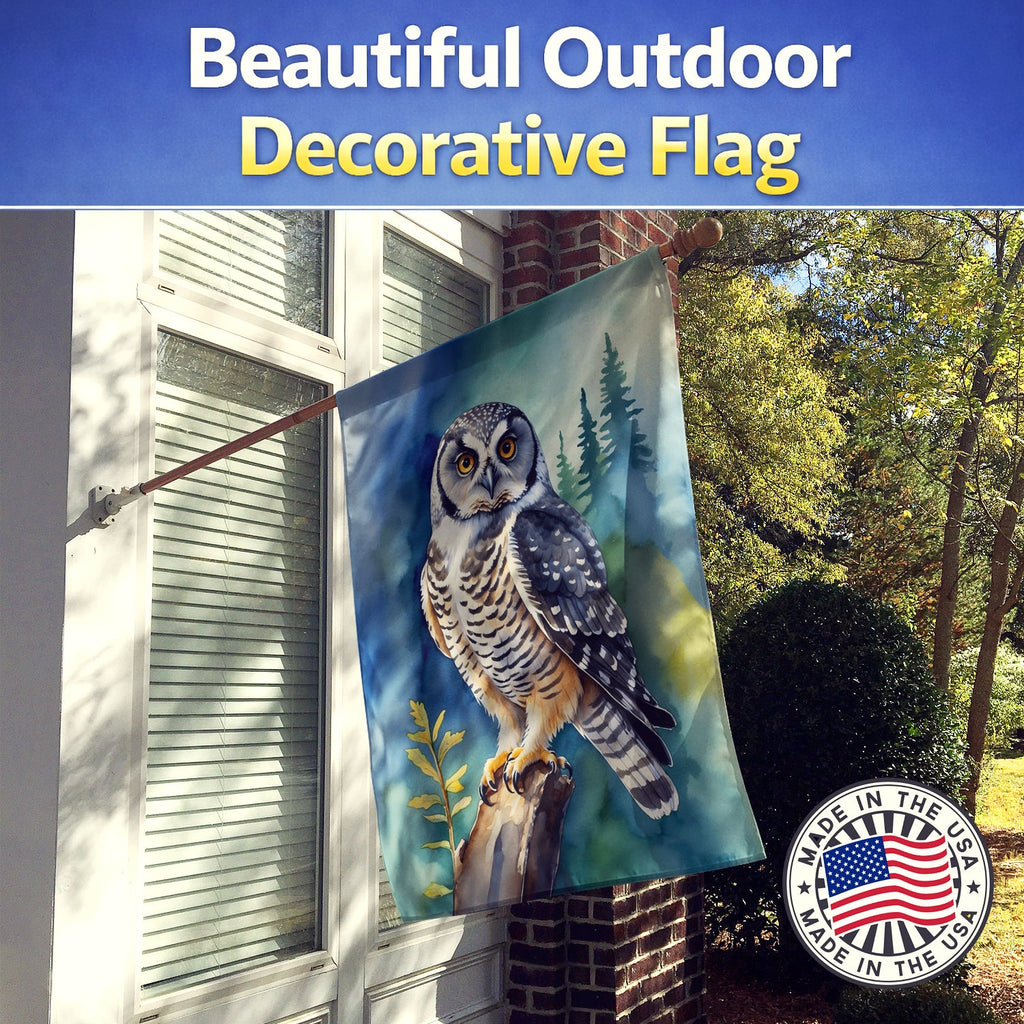 Northern Hawk Owl House Flag 28x40 Porch Sleeve Pole Decorative Outside Yard Banner Artwork Wall Hanging, Polyester