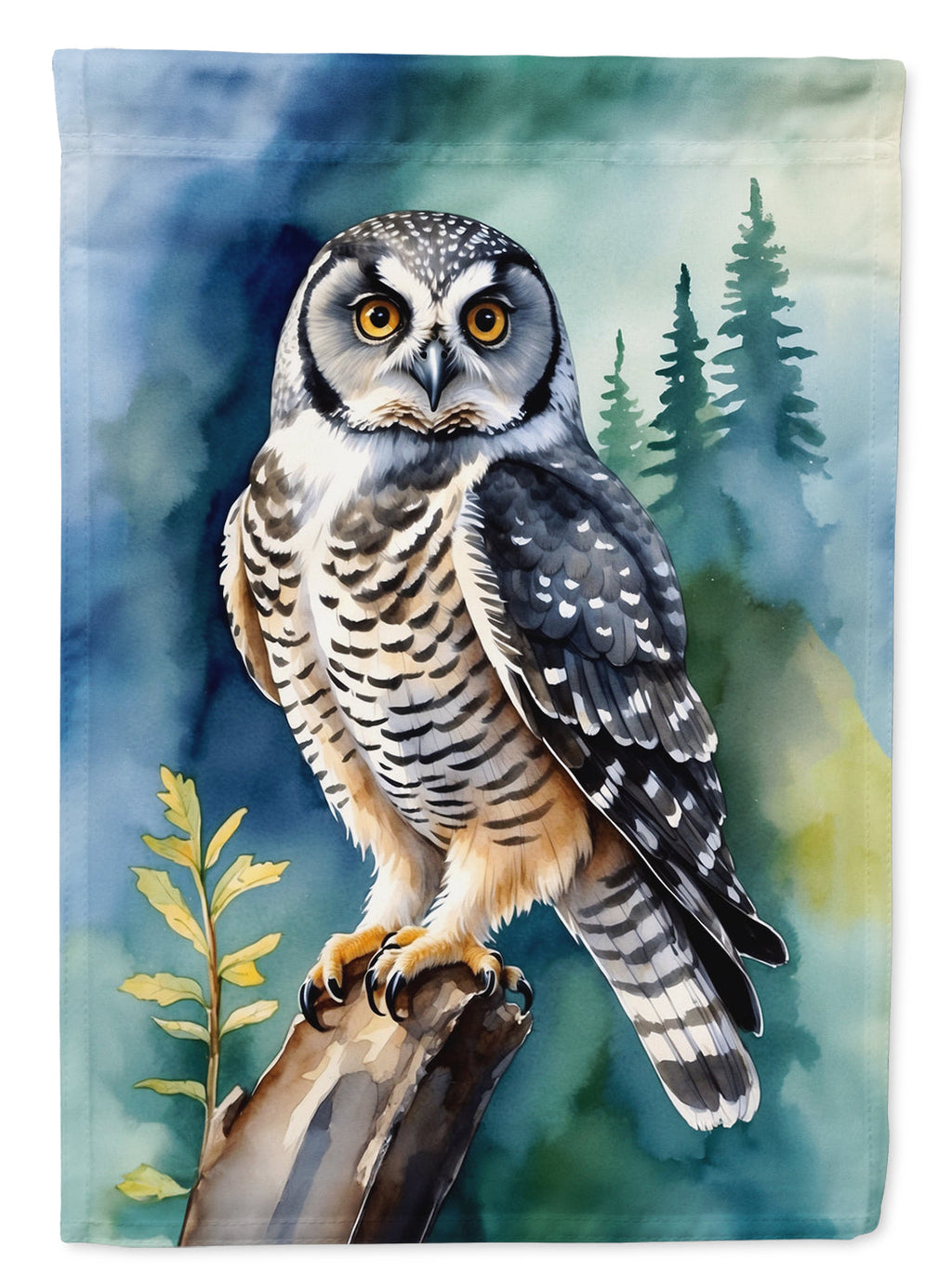 Northern Hawk Owl House Flag 28x40 Porch Sleeve Pole Decorative Outside Yard Banner Artwork Wall Hanging, Polyester