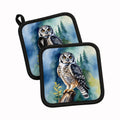 Northern Hawk Owl Pot Holder Set of 2 Heat Resistant Quilted Hot Pads 7.5 x 7.5 Inch, Insulated Kitchen Trivets for Cooking & Baking