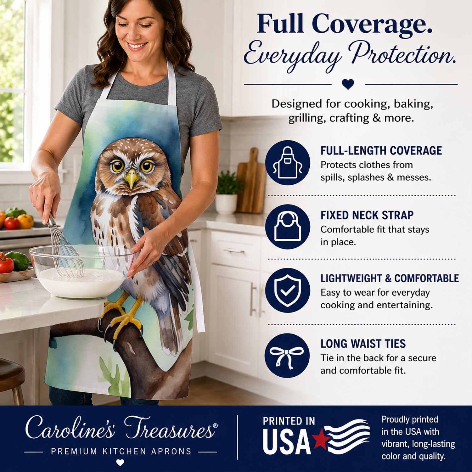 Northern Pygmy Owl Apron Cooking Kitchen Server Baking Crafts Gardening for Adult Women Men, Unisex, Large, Multicolor