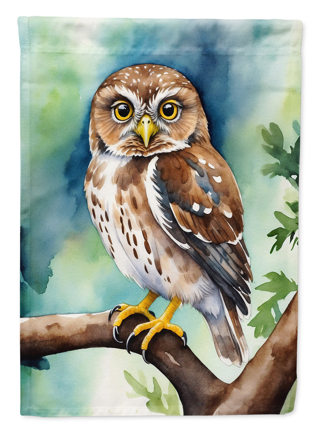 Northern Pygmy Owl House Flag 28x40 Porch Sleeve Pole Decorative Outside Yard Banner Artwork Wall Hanging, Polyester