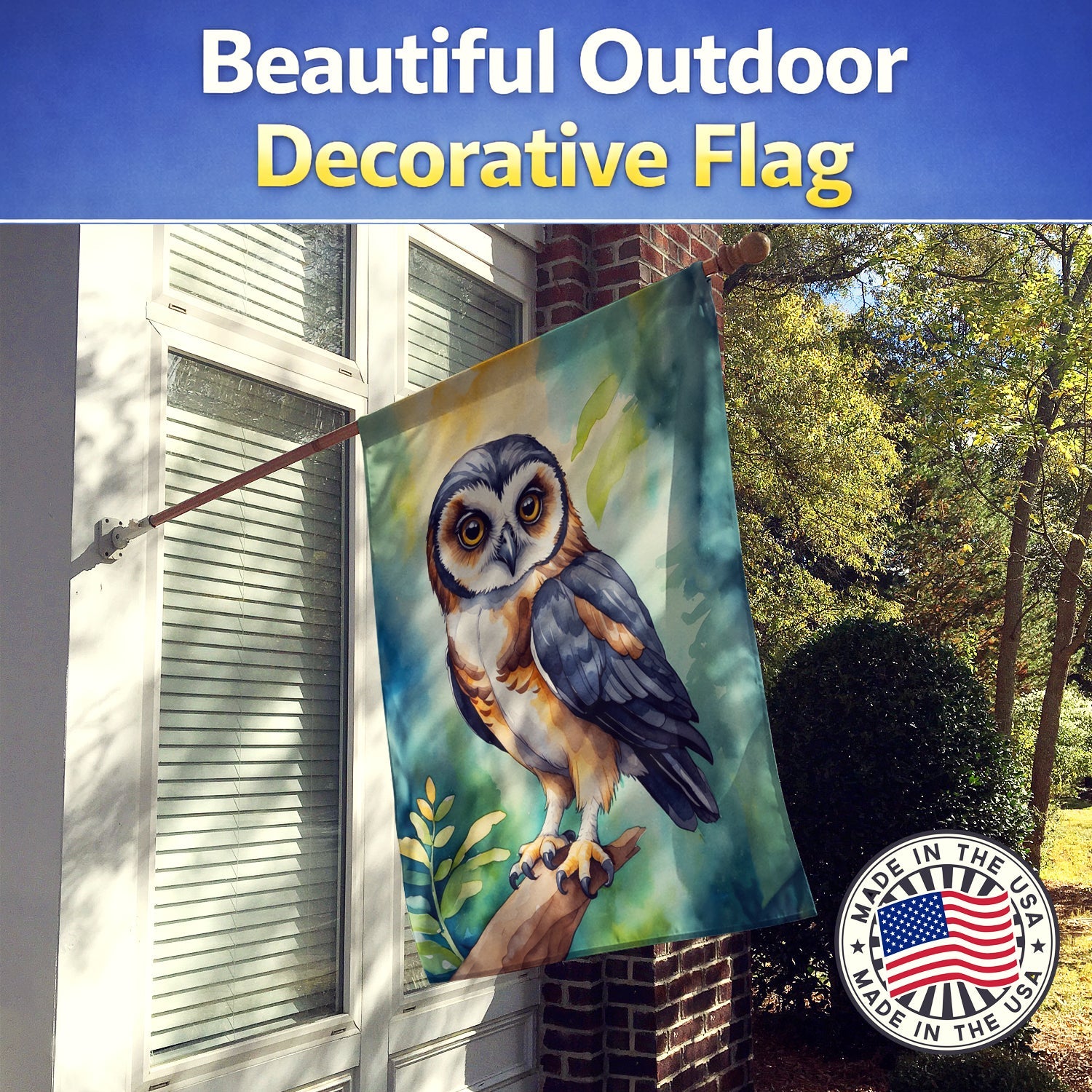 Spectacled Owl House Flag 28x40 Porch Sleeve Pole Decorative Outside Yard Banner Artwork Wall Hanging, Polyester