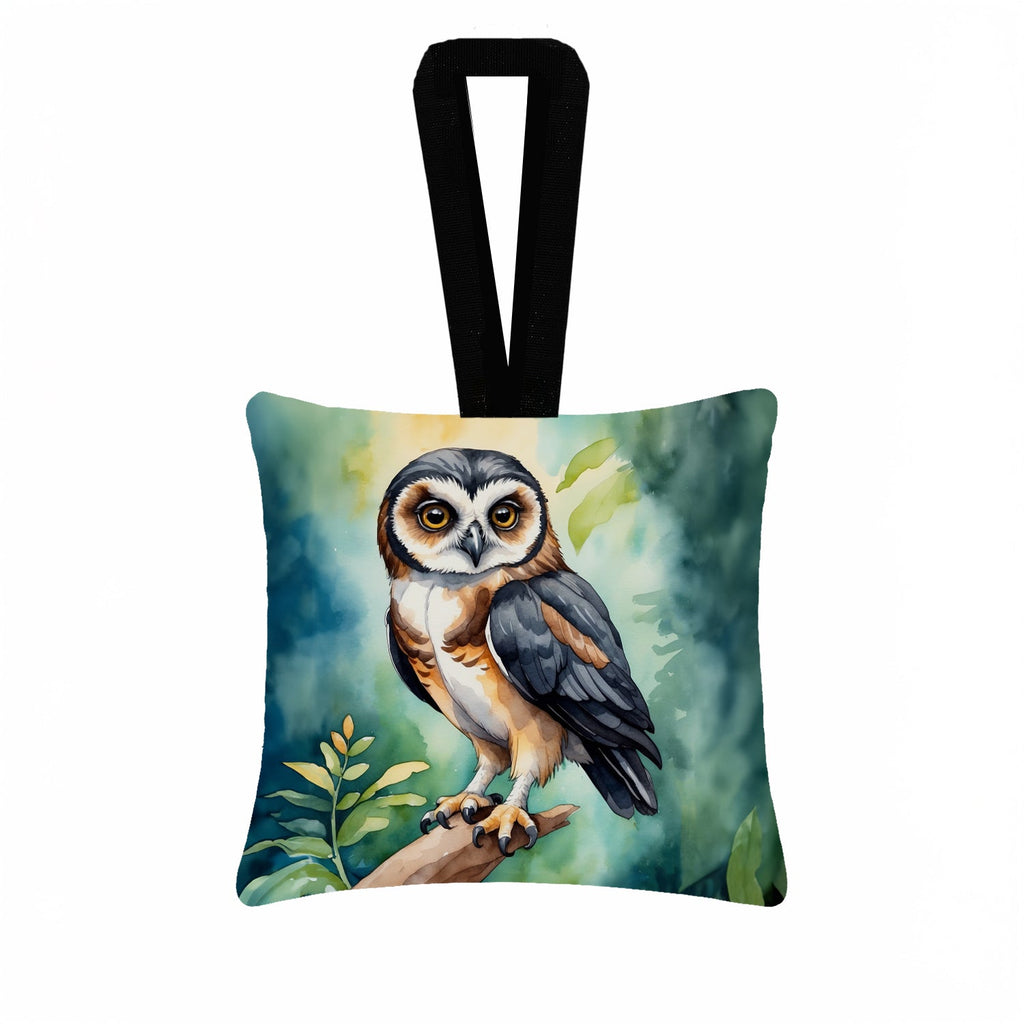 Spectacled Owl Hanging Square Fabric Ornament 3.5 × 3.5 Decorative Door-Knob & Tree Hanger, Soft Fabric