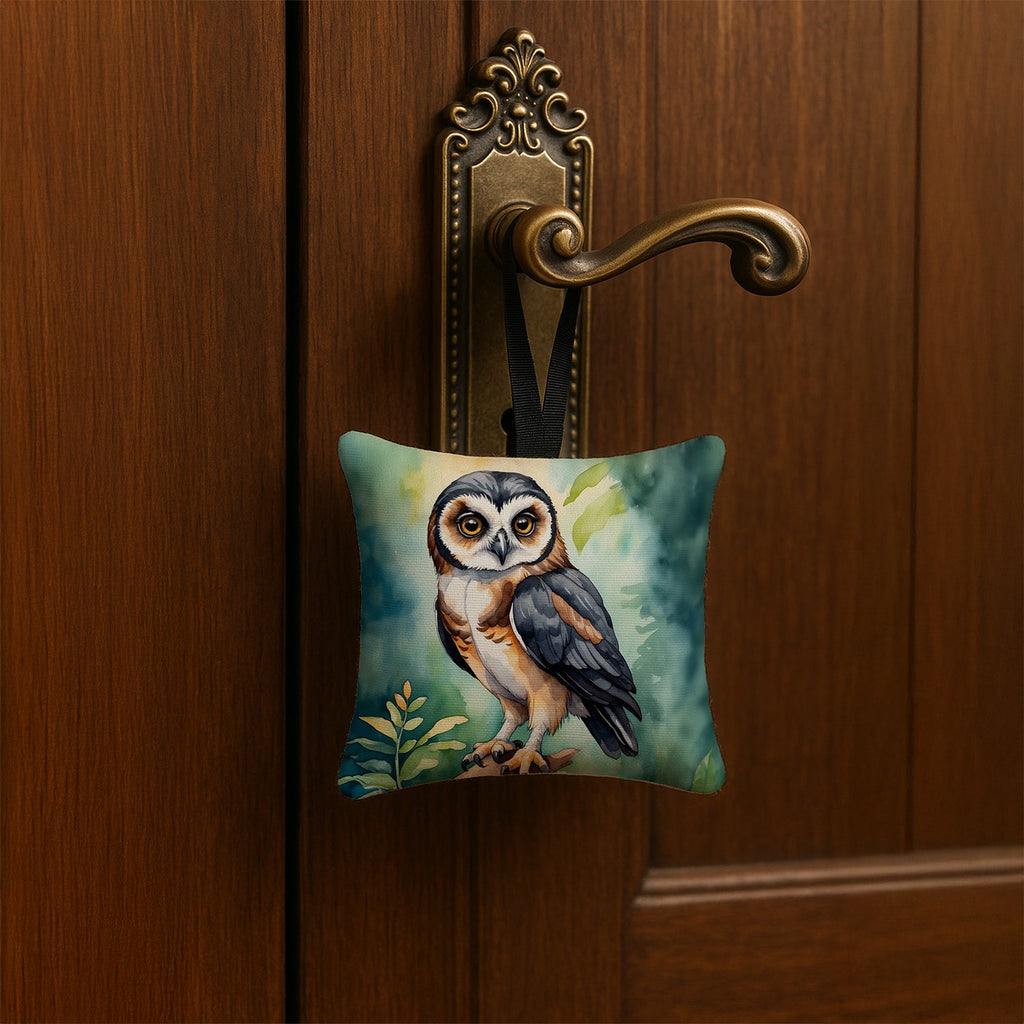 Spectacled Owl Hanging Square Fabric Ornament 3.5 × 3.5 Decorative Door-Knob & Tree Hanger, Soft Fabric