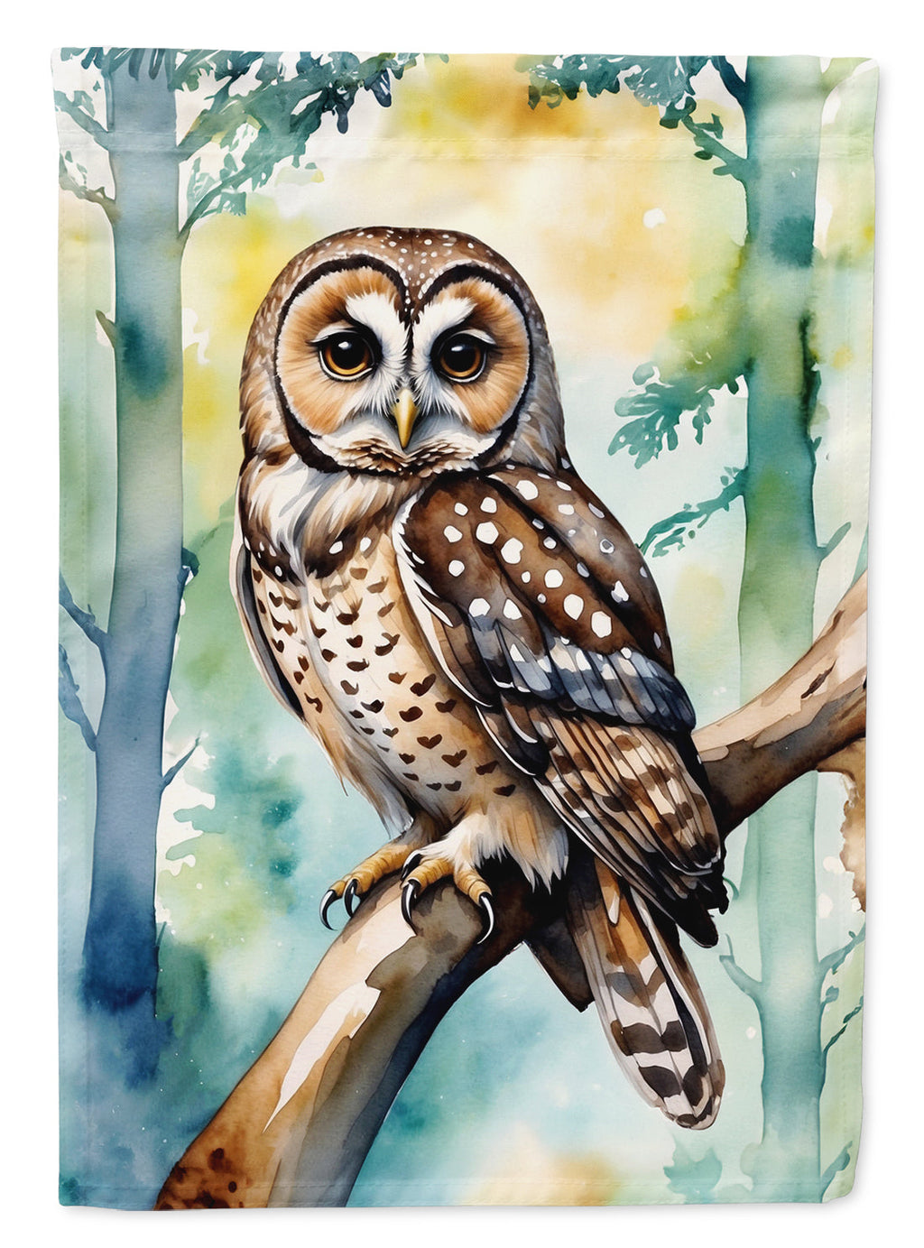 Spotted Owl House Flag 28x40 Porch Sleeve Pole Decorative Outside Yard Banner Artwork Wall Hanging, Polyester