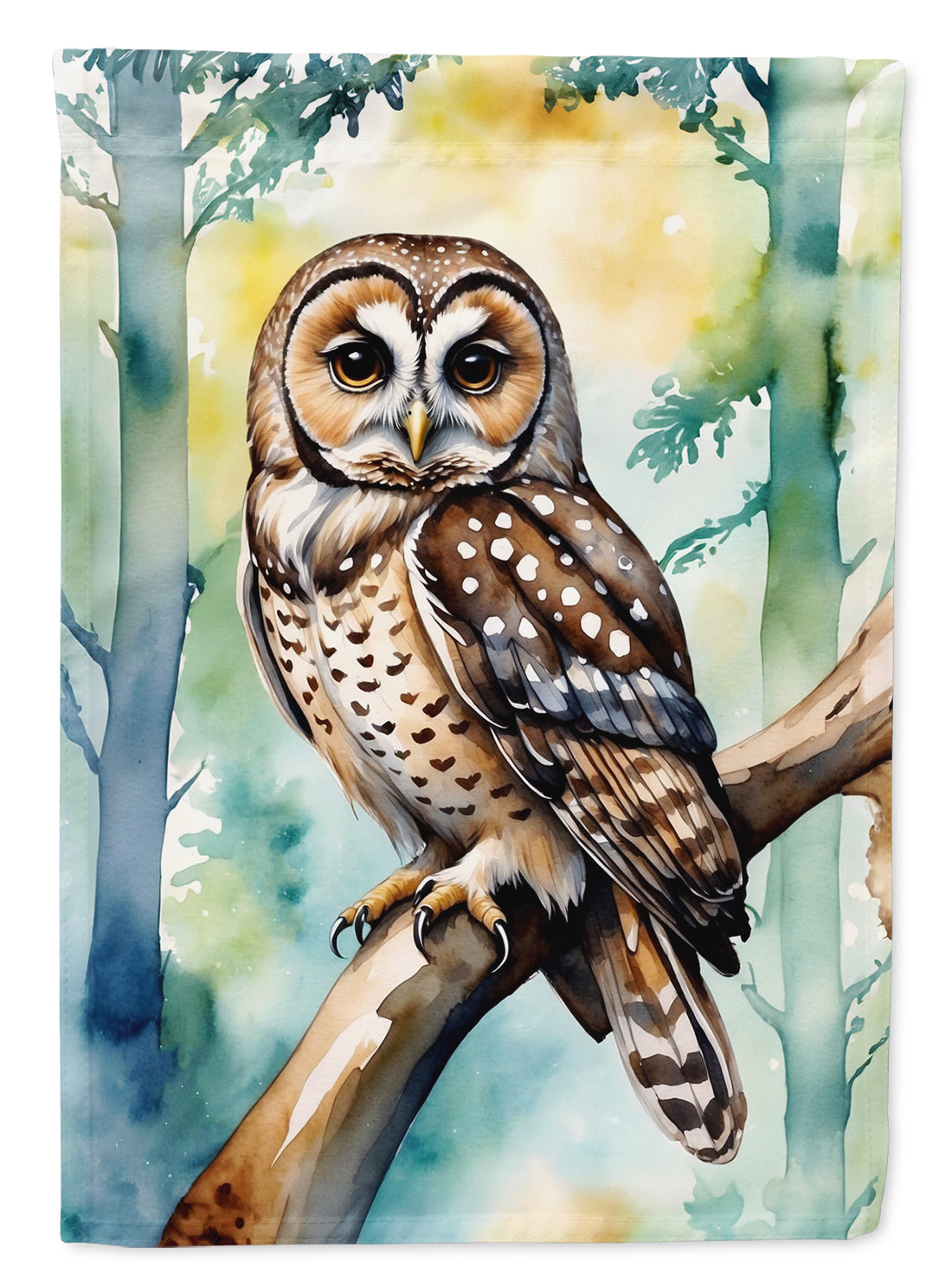 Spotted Owl House Flag 28x40 Porch Sleeve Pole Decorative Outside Yard Banner Artwork Wall Hanging, Polyester