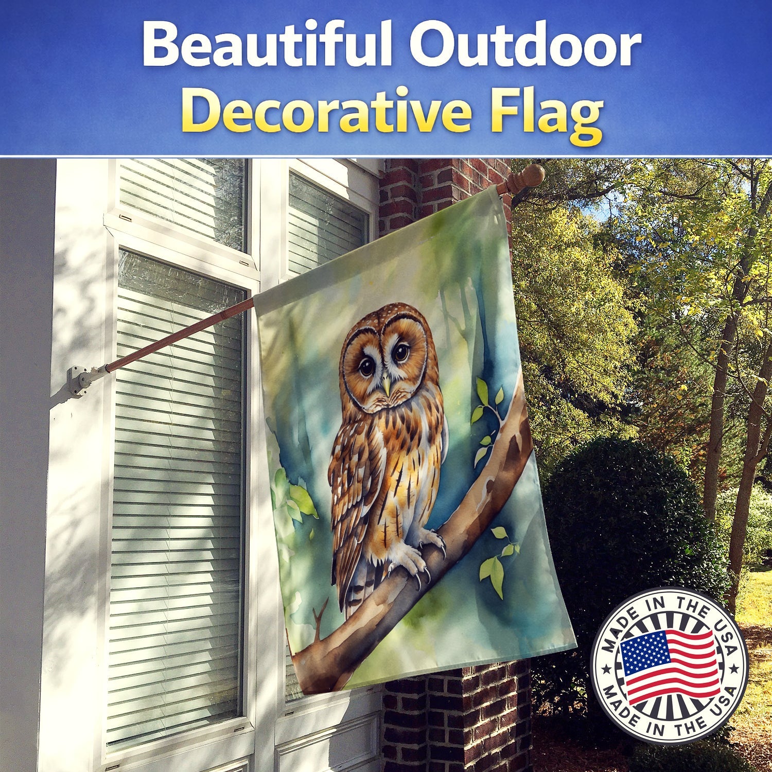 Tawny Owl House Flag 28x40 Porch Sleeve Pole Decorative Outside Yard Banner Artwork Wall Hanging, Polyester