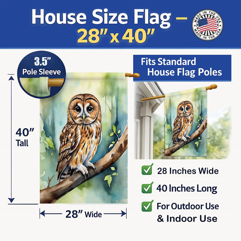 Tawny Owl House Flag 28x40 Porch Sleeve Pole Decorative Outside Yard Banner Artwork Wall Hanging, Polyester