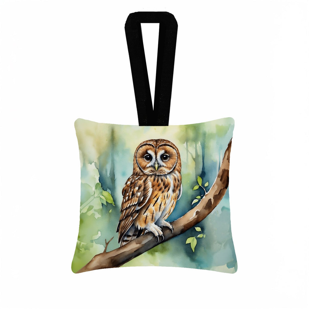 Tawny Owl Hanging Square Fabric Ornament 3.5 × 3.5 Decorative Door-Knob & Tree Hanger, Soft Fabric