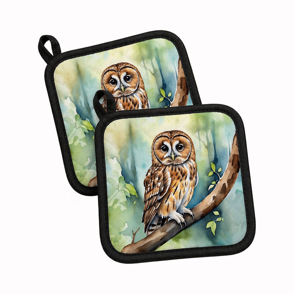 Tawny Owl Pot Holder Set of 2 Heat Resistant Quilted Hot Pads 7.5 x 7.5 Inch, Insulated Kitchen Trivets for Cooking & Baking
