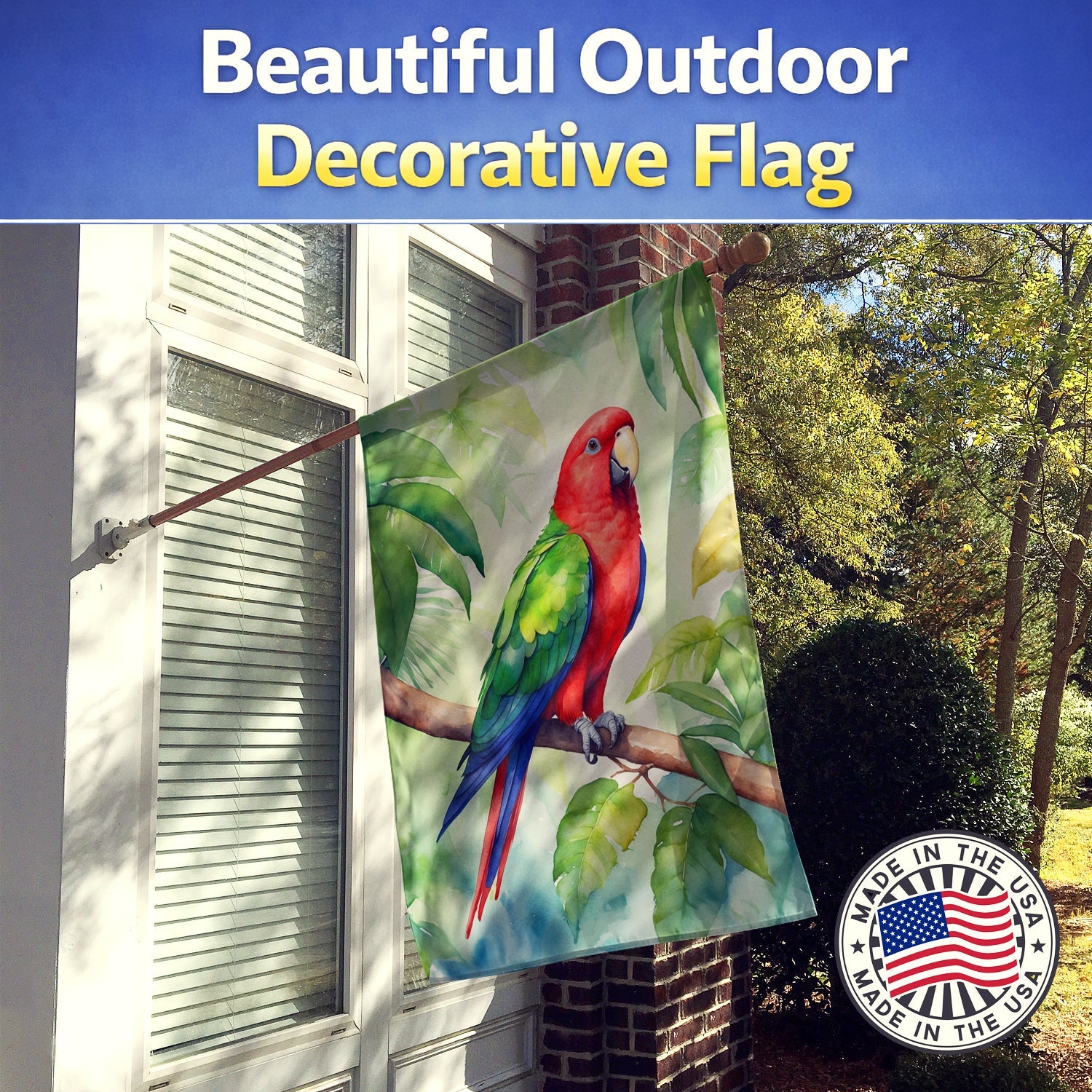 Eclectus Parrot House Flag 28x40 Porch Sleeve Pole Decorative Outside Yard Banner Artwork Wall Hanging, Polyester
