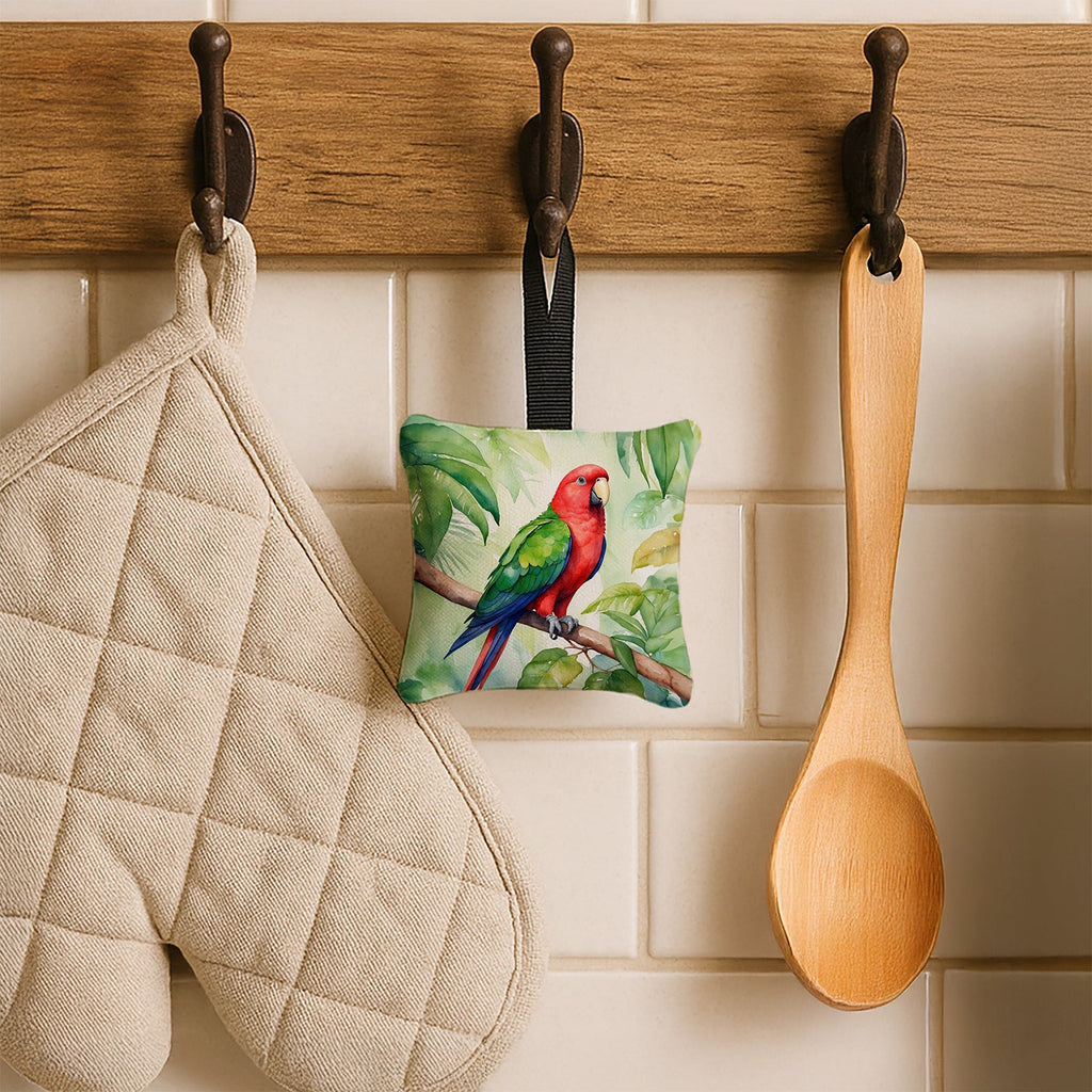 Eclectus Parrot Hanging Square Fabric Ornament 3.5 × 3.5 Decorative Door-Knob & Tree Hanger, Soft Fabric