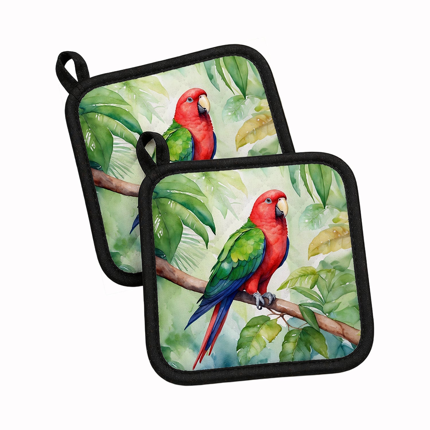 Eclectus Parrot Pot Holder Set of 2 Heat Resistant Quilted Hot Pads 7.5 x 7.5 Inch, Insulated Kitchen Trivets for Cooking & Baking