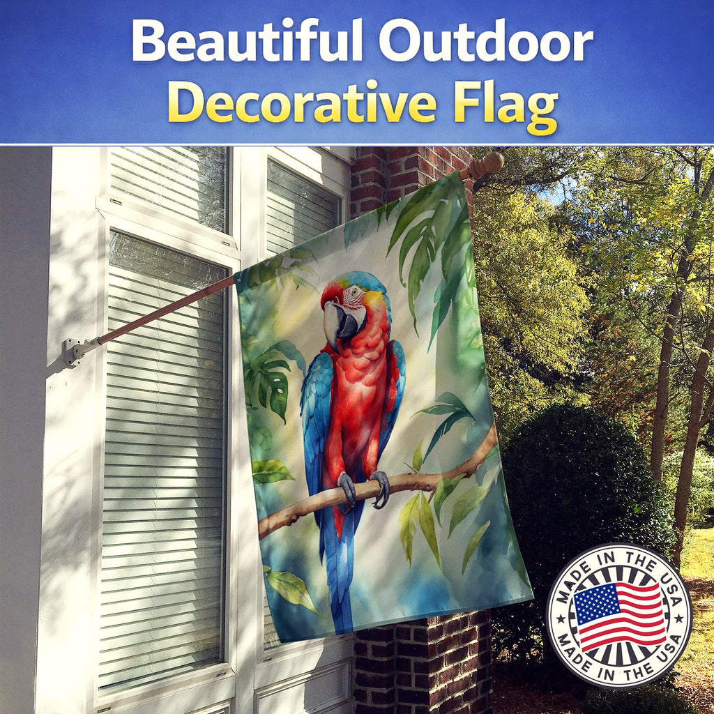 Macaw Parrot House Flag 28x40 Porch Sleeve Pole Decorative Outside Yard Banner Artwork Wall Hanging, Polyester