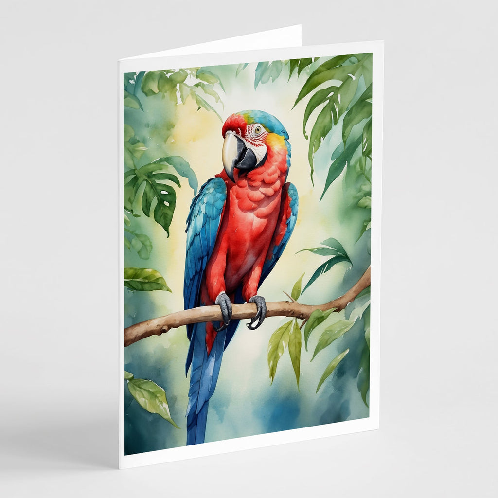 Macaw Parrot Greeting Cards Pack of 8 Blank Cards with Envelopes Whimsical A7 Size 5x7