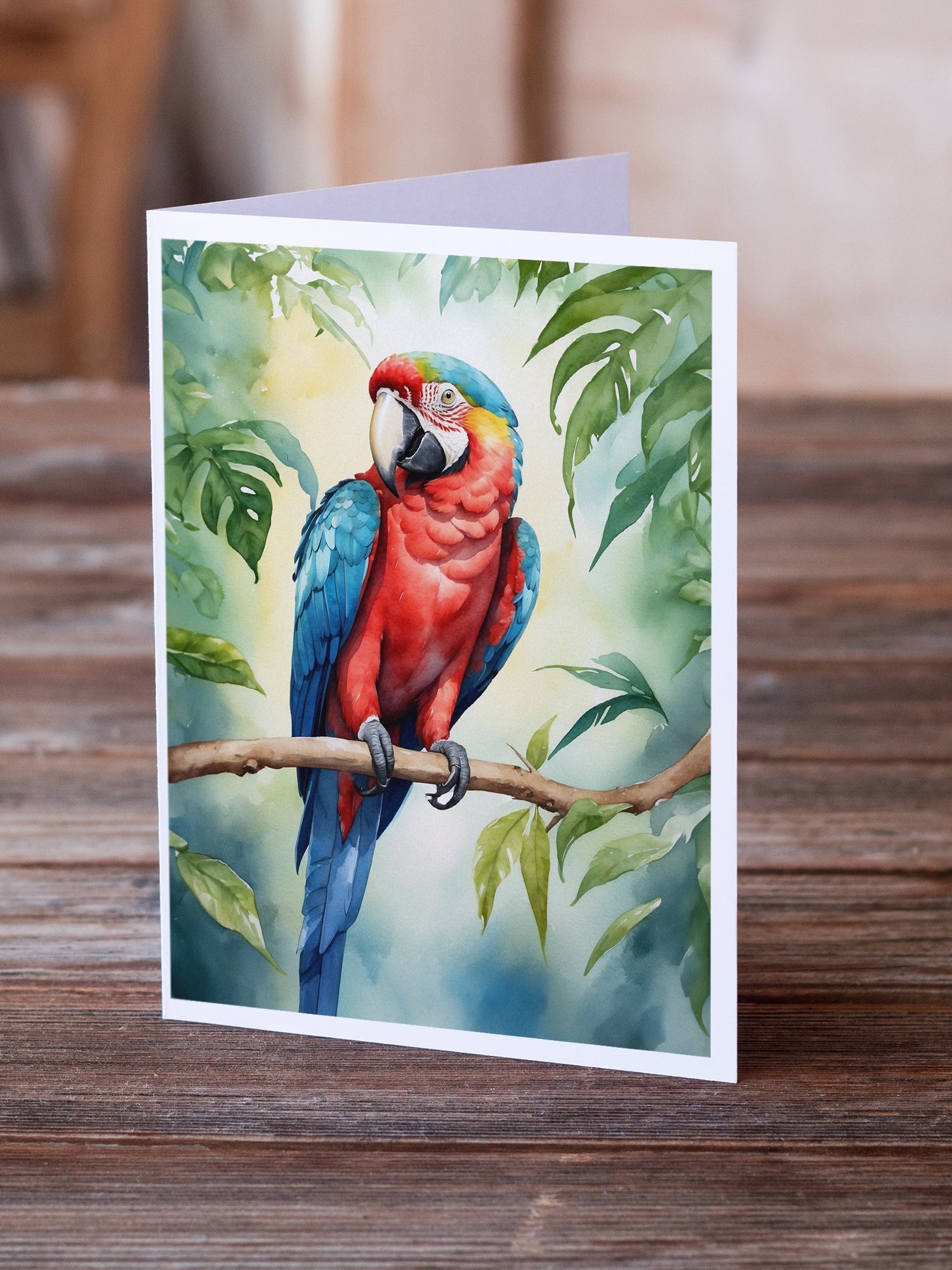 Macaw Parrot Greeting Cards Pack of 8 Blank Cards with Envelopes Whimsical A7 Size 5x7