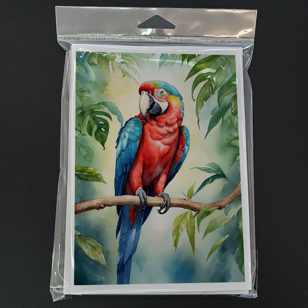 Macaw Parrot Greeting Cards Pack of 8 Blank Cards with Envelopes Whimsical A7 Size 5x7